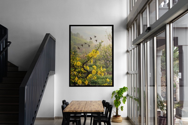 Tranh Hoa Mai Đàn Én Báo Xuân mockup