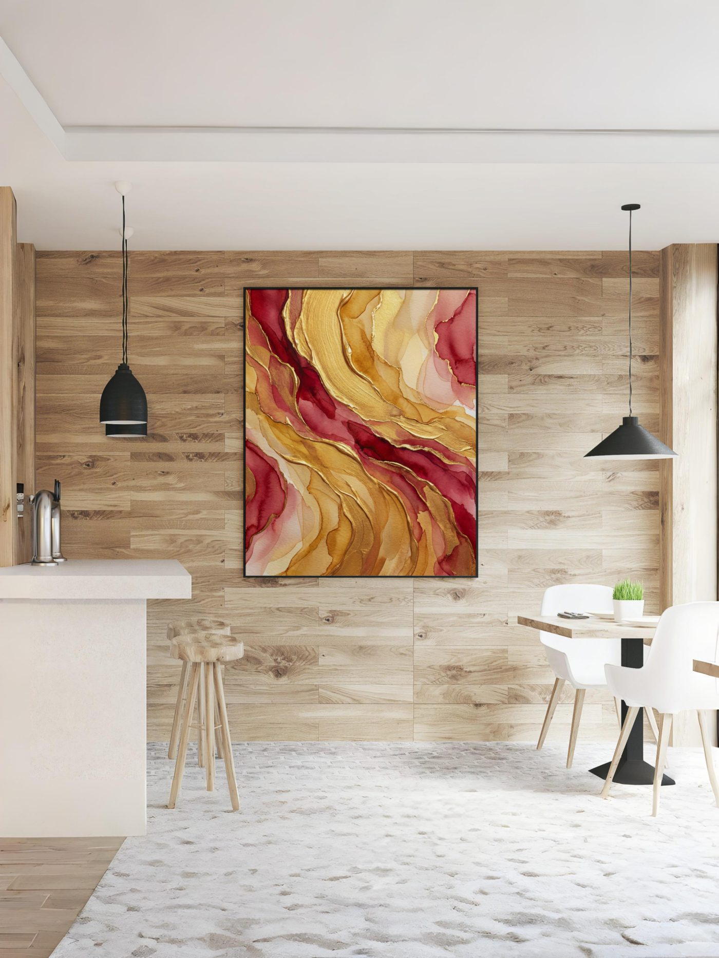 Dòng Chảy Vàng Son - Nghệ Thuật Màu Nước Nổi mockup