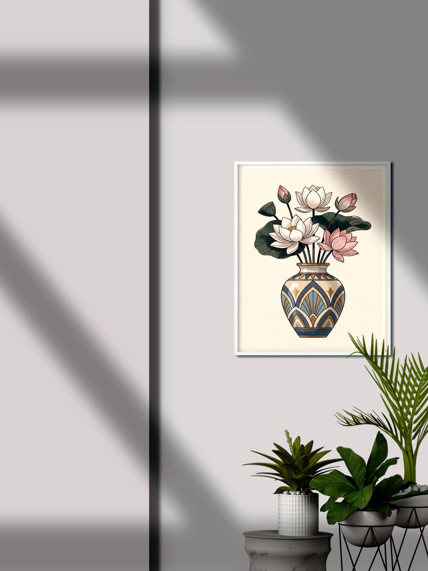 Tranh Vẽ Lọ Hoa Sen mockup