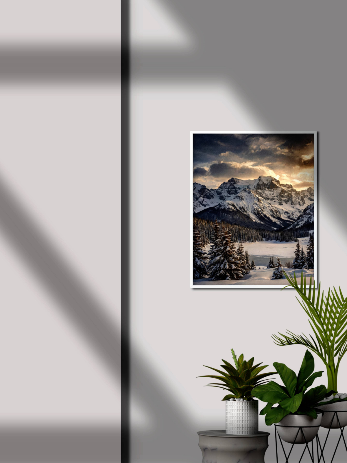 Phong cảnh núi tuyết trắng hùng vĩ  mockup