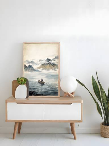 Người lái đò giữa hồ nước mênh mông mockup