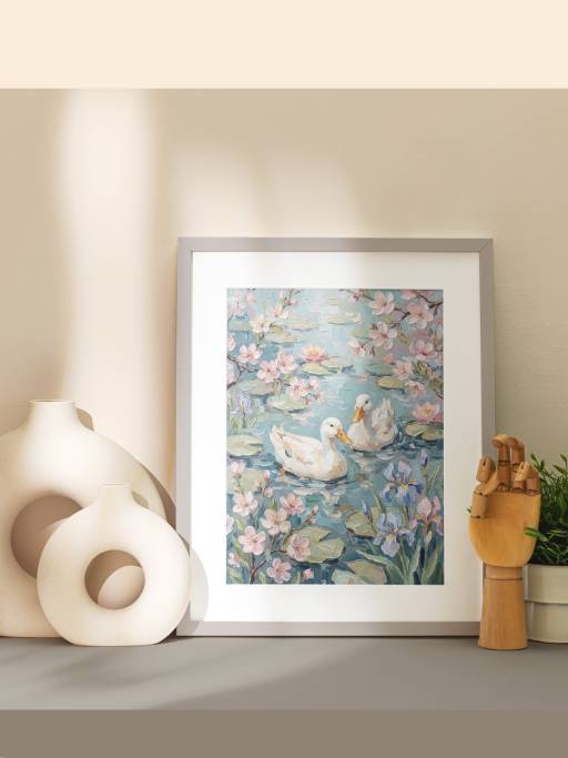 Đàn vịt bơi lội dưới nắng xuân mockup