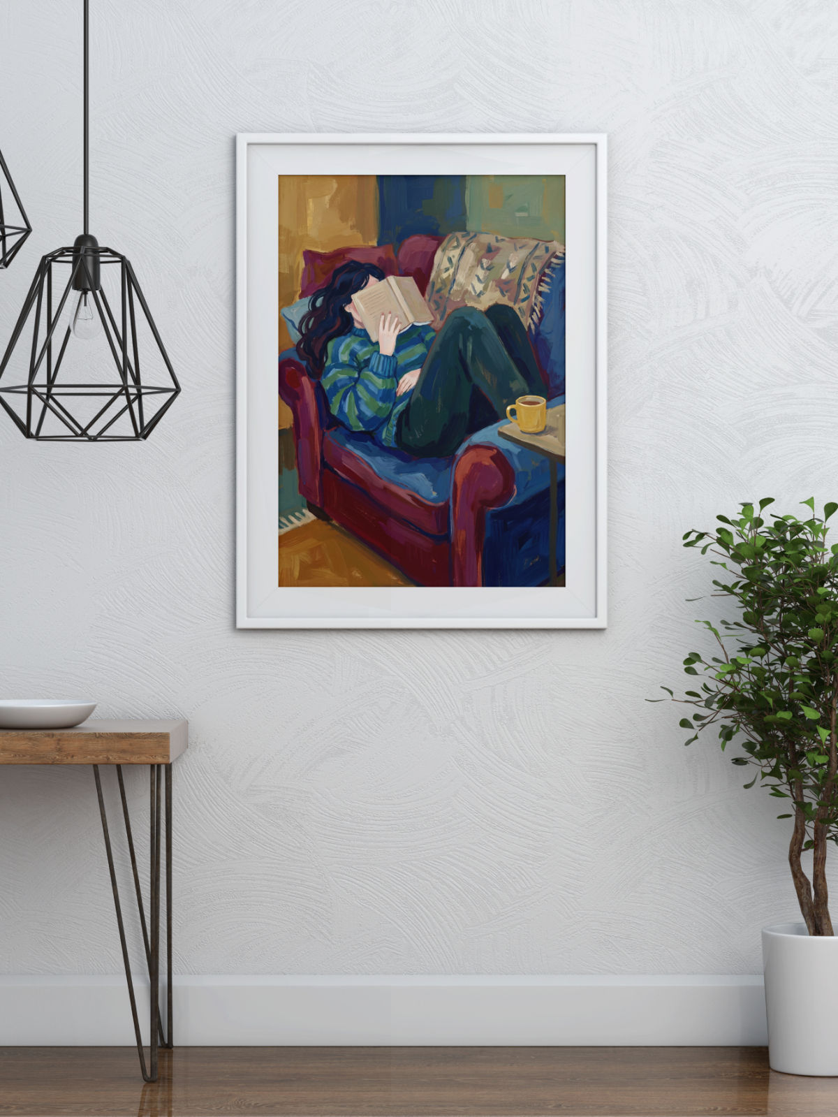 Trên ghế sofa mockup