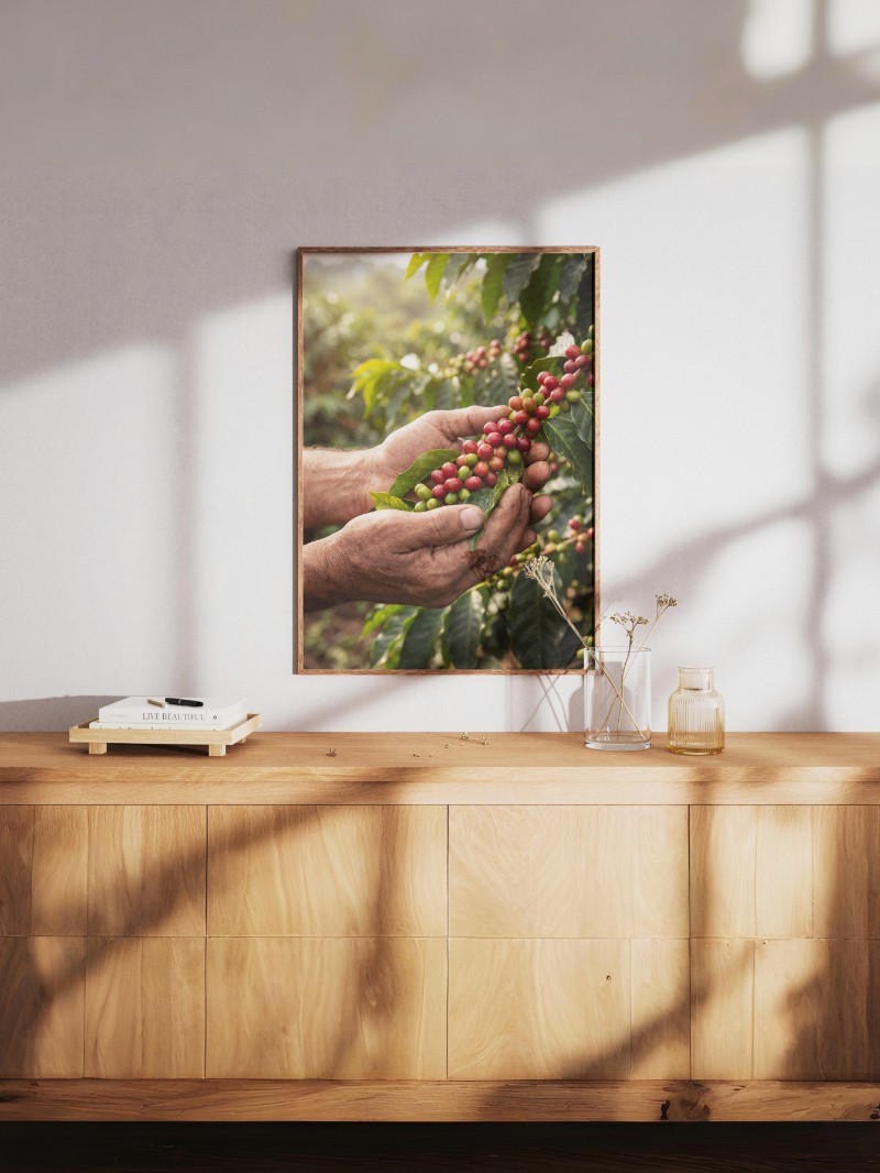 Tranh Bàn Tay Và Trái Cà Phê Chân Thực mockup