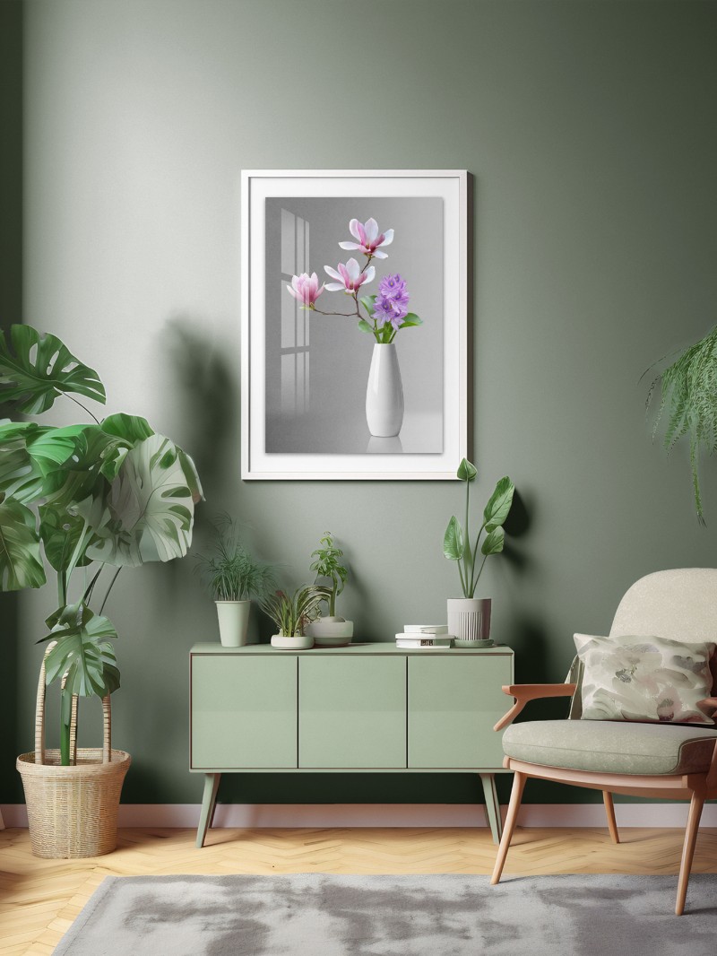 Tranh Tráng Gương Lục Bình Hoa Mộc Lan Cao Cấp - Sang Trọng mockup