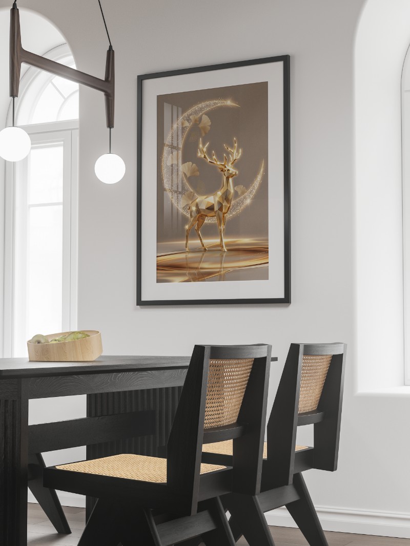 Tranh Tráng Gương Hươu 3D Hiện Đại Trang Trí Hành Lang Sang Trọng mockup