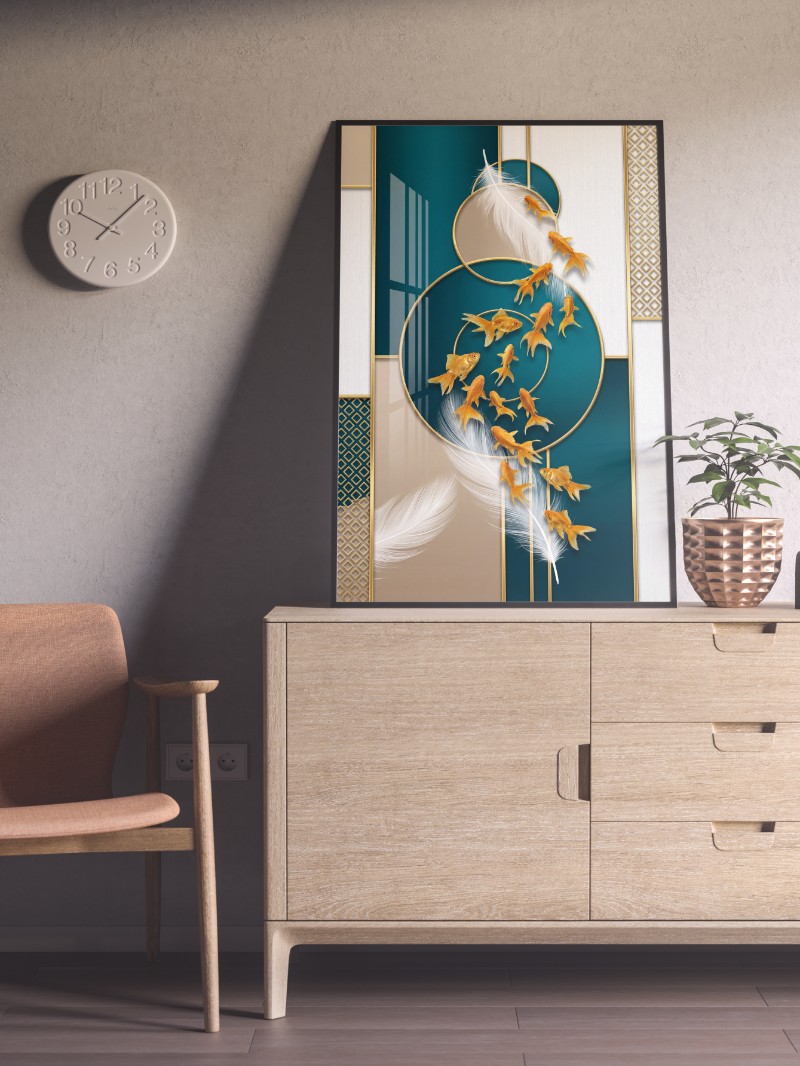 Tranh Tráng Gương Đàn Cá Vàng Sang Trọng & Tài Lộc mockup