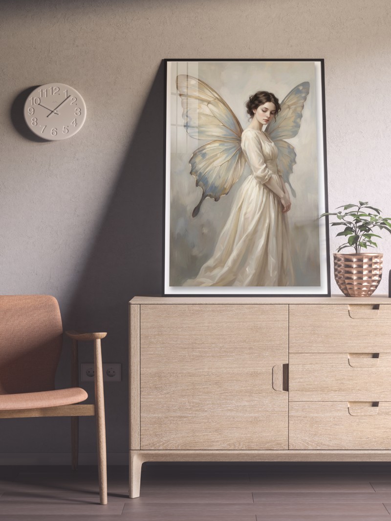 Tranh Tráng Gương Cô Gái Và Cánh Bướm - Nghệ Thuật Sang Trọng mockup