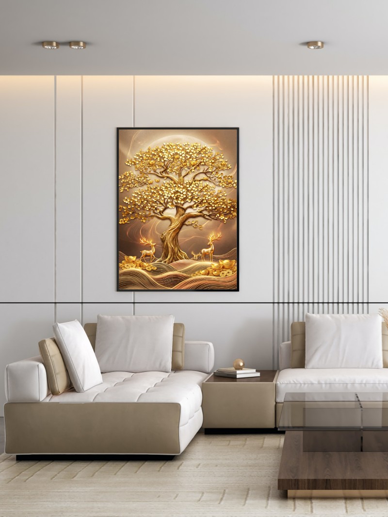 Tranh Cây Lộc Vàng Tài Lộc Phong Thủy Hiện Đại Cao Cấp mockup