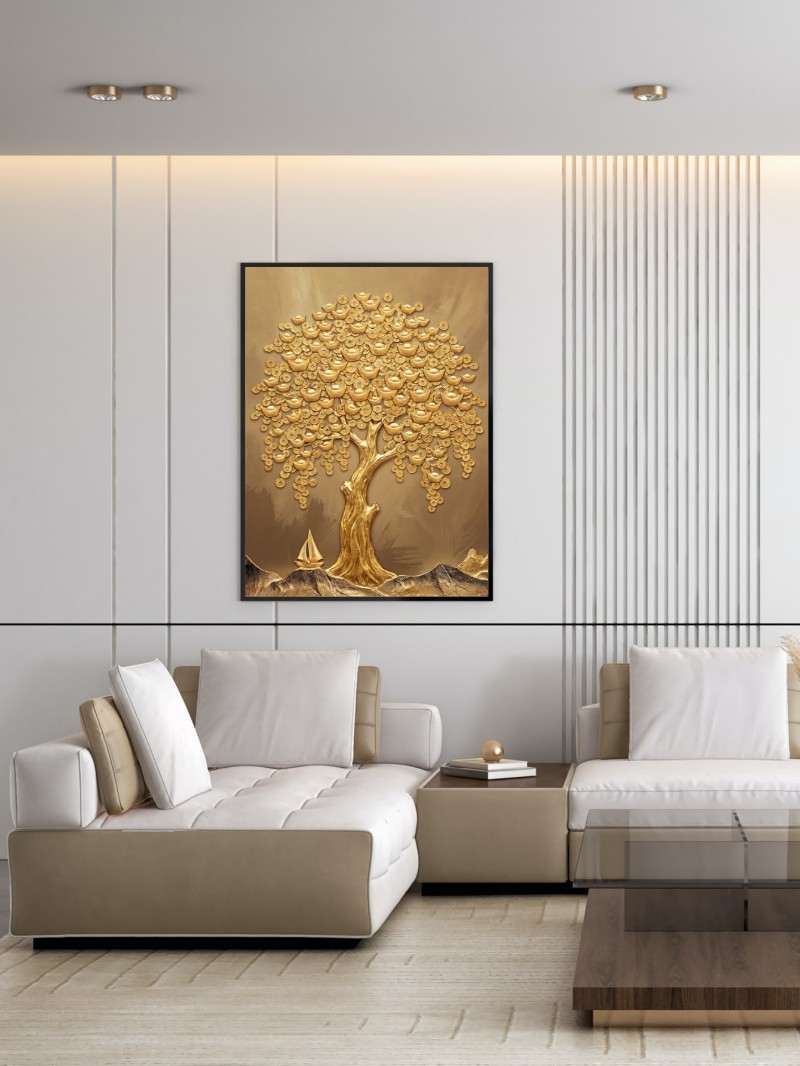 Tranh Cây Lộc Vàng Tài Lộc Phong Thủy Hiện Đại Sang Trọng mockup