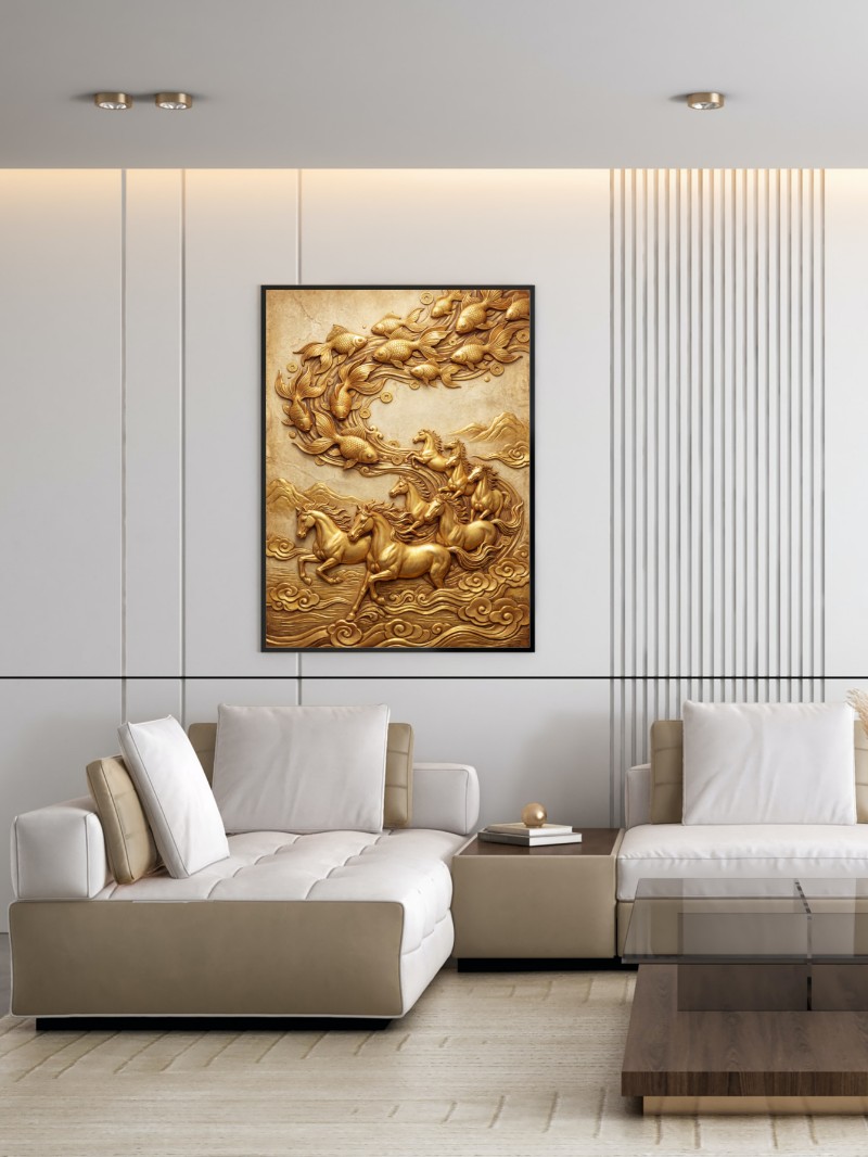 Tranh Cá Vàng Tài Lộc và Ngựa Phong Thủy Hiện Đại Sang Trọng mockup