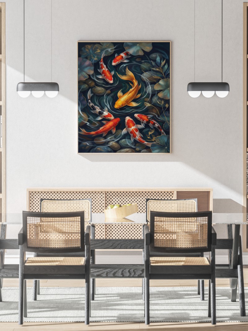 Tranh Cá Chép Vẫy Đuôi Phong Thủy Hiện Đại - Nghệ Thuật Chân Thực mockup