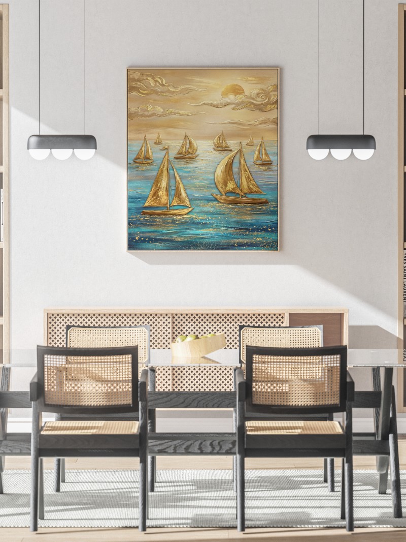 Tranh Thuyền Buồm Vàng Tài Lộc: Nghệ Thuật Biển Phong Thủy Sang Trọng mockup