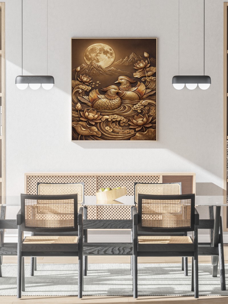 Tranh Đôi Chim Hồng Nhạn Vàng Tài Lộc Phong Thủy Hiện Đại mockup