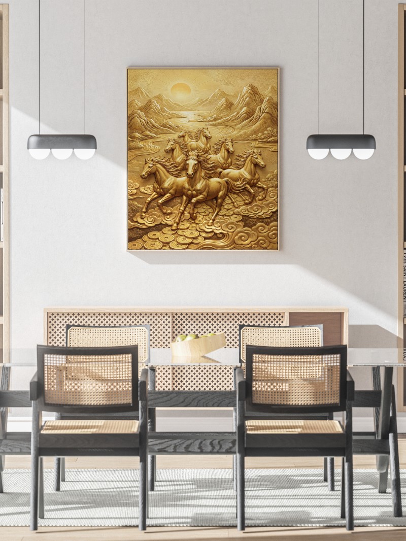 Tranh Mã Đáo Thành Công 8 Ngựa Vàng Tài Lộc Hiện Đại Đẳng Cấp mockup