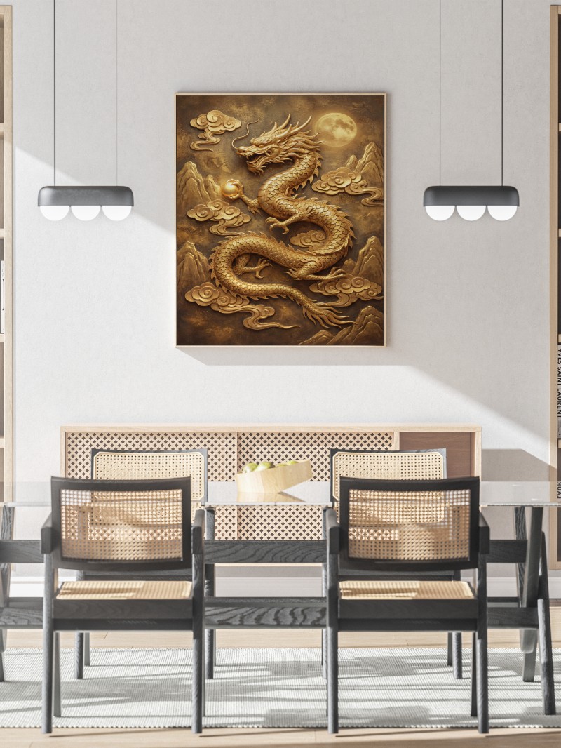 Tranh Rồng Vàng Tài Lộc Phong Thủy Hiện Đại Cao Cấp mockup