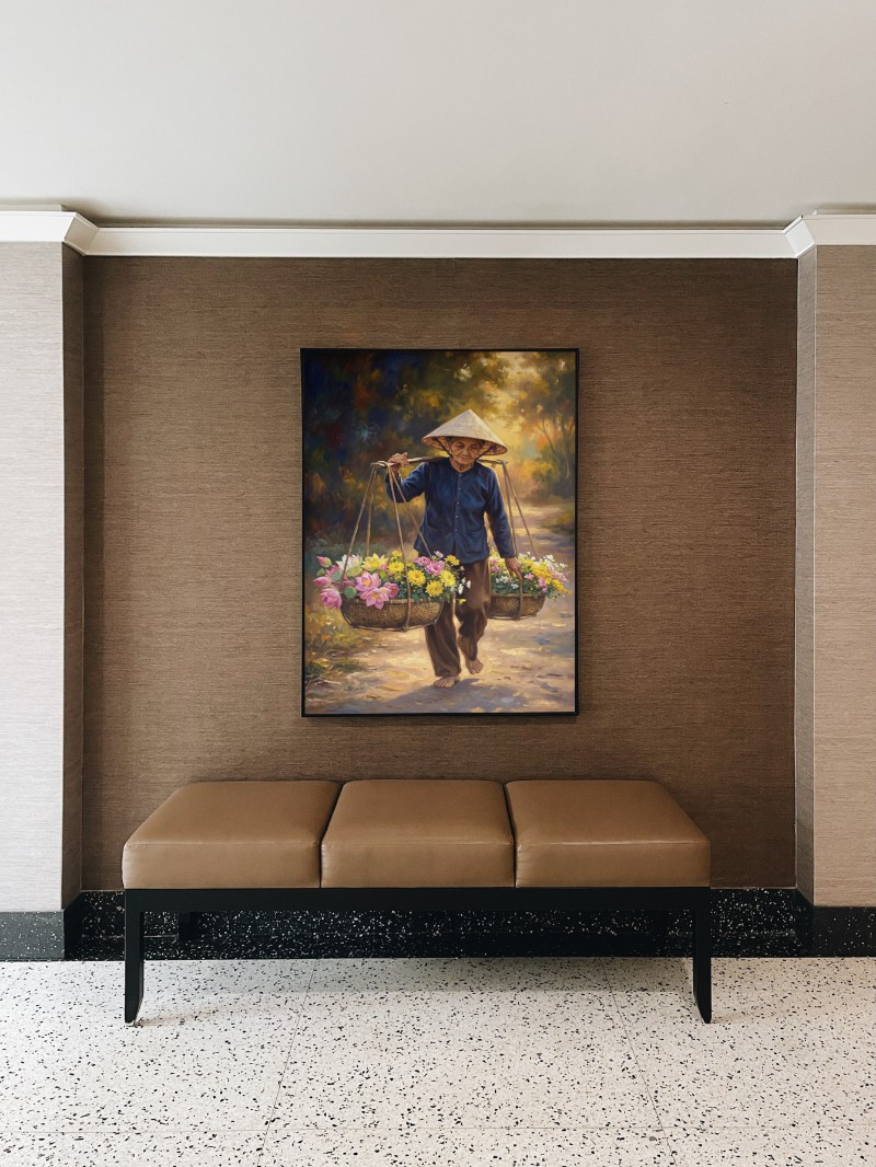 Tranh Sơn Dầu Bà Cụ Gánh Hoa Phong Cách Cổ Điển Tả Thực mockup