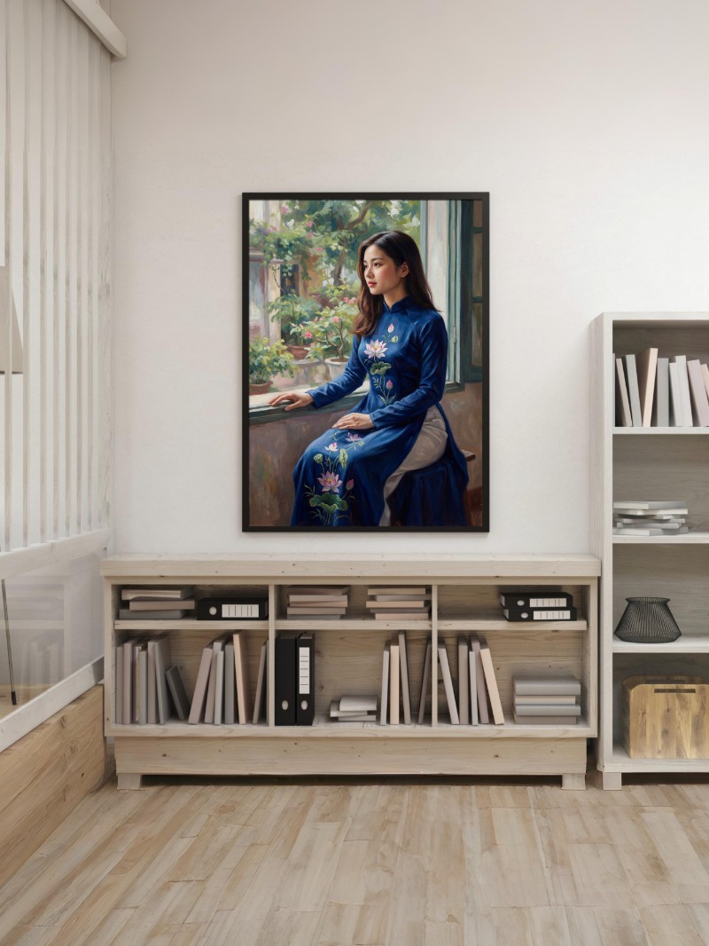 Tranh Chân Dung Cô Gái Áo Dai Việt Nam Nghệ Thuật Tinh Tế mockup