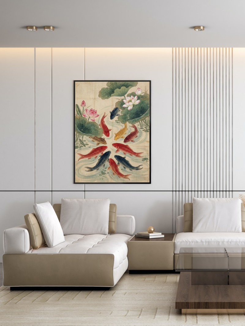 Tranh Cửu Ngư Quần Hội Cho Người Mệnh Thủy & Mộc | Nghệ Thuật Cao Cấp mockup