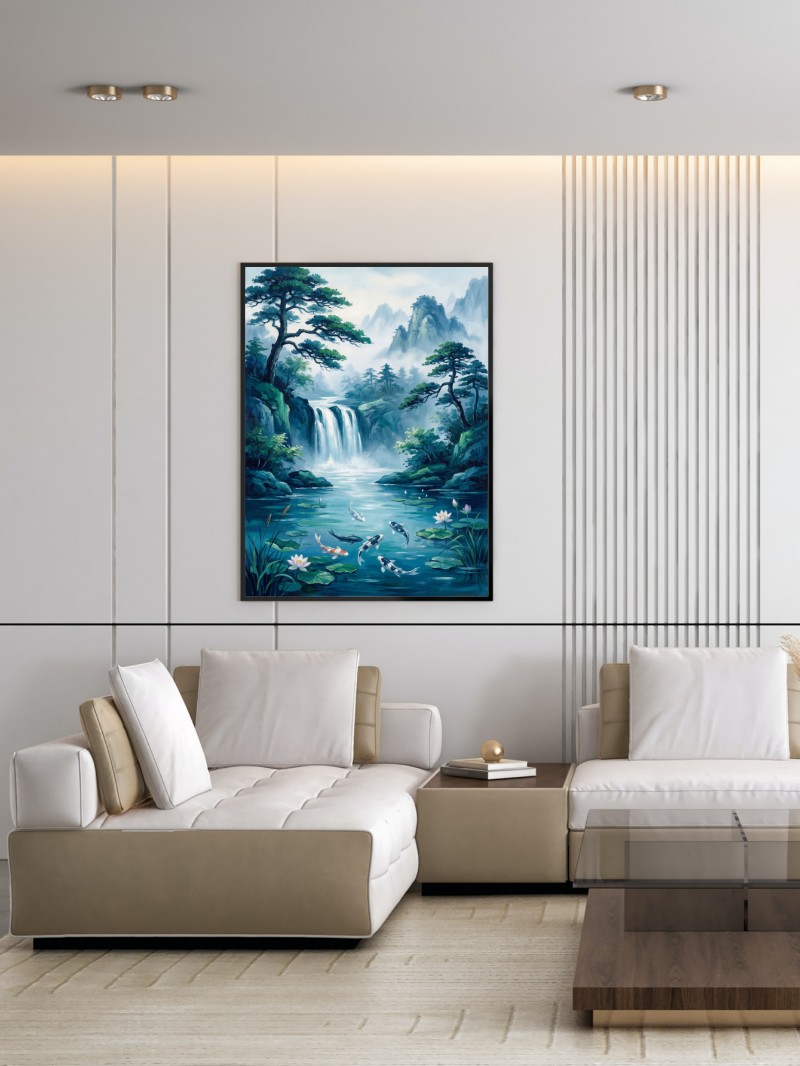 Tranh Phong Thủy Mệnh Thủy: Biển Cả Và Cá Chép Xanh Cao Cấp mockup