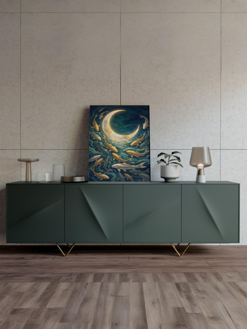 Tranh Đàn Cá Dưới Trăng Cao Cấp - Nghệ Thuật Decor Sang Trọng mockup
