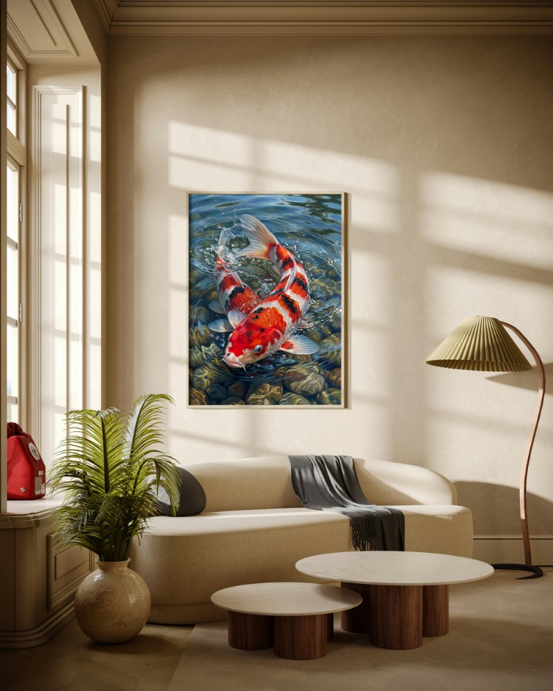 Tranh Cá Chép Vẫy Đuôi 3D Chân Thực - Nghệ Thuật Phong Thủy Đẳng Cấp mockup