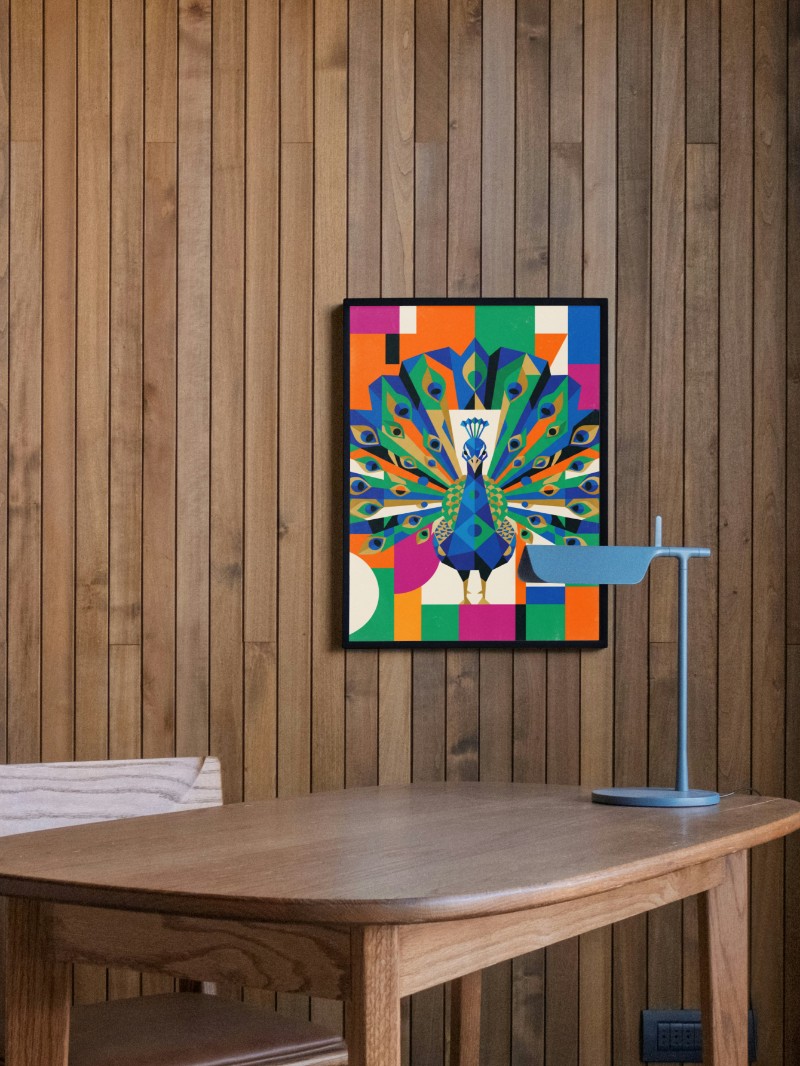 Tranh Chim Công Hình Học - Nghệ Thuật Trang Trí Sang Trọng mockup