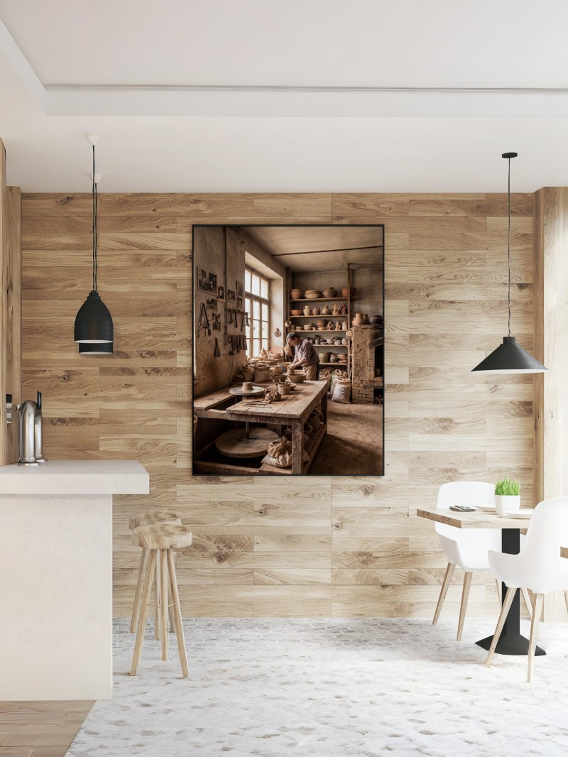 Tranh Xưởng Gốm Xưa - Vẻ Đẹp Hoài Cổ Thủ Công Tả Thực mockup