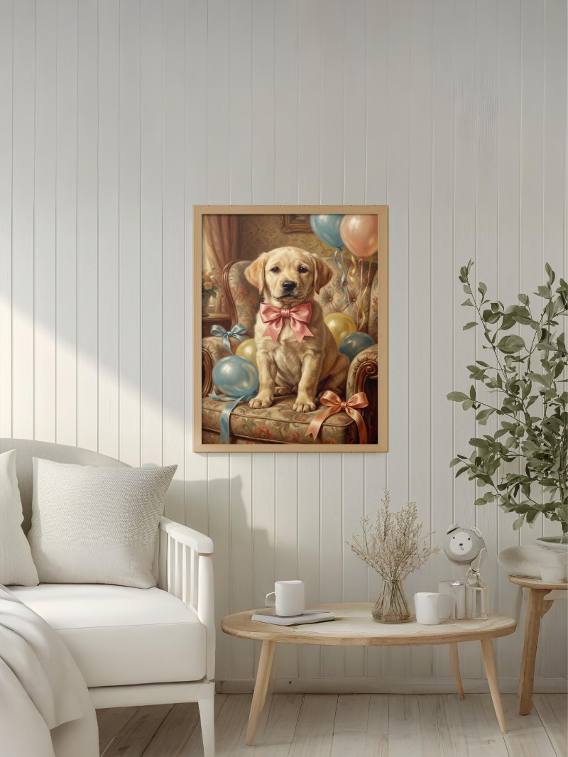 Tranh Cổ Điển Chú Chó Labrador Con , Phong Cách Kitsch - Vẻ Đẹp Cổ Điển mockup