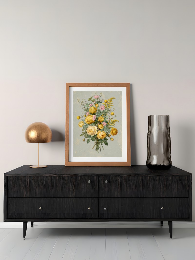 Tranh Sơn Dầu Bình Hoa Vàng Cổ Điển - Nghệ Thuật Sang Trọng mockup