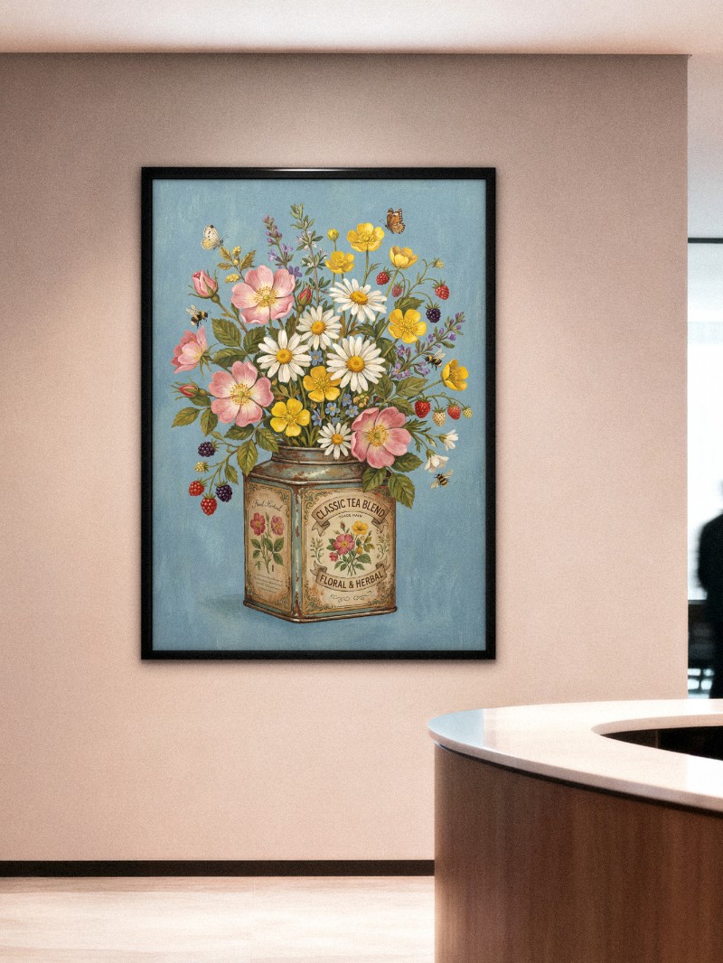 Tranh Cổ Điển Hoa Trong Lon Trà | Vẻ Đẹp Hoài Cổ mockup