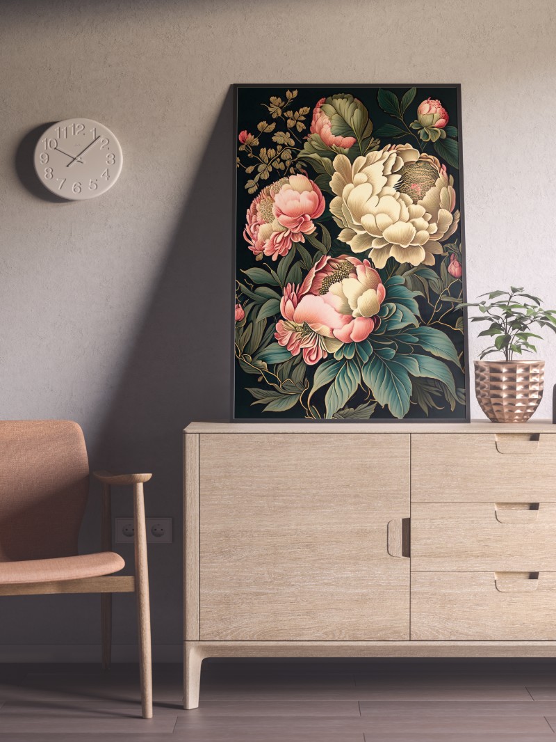 Tranh Cổ Điển Hoa Mẫu Đơn Botanical - Vẻ Đẹp Cổ Điển Sang Trọng mockup