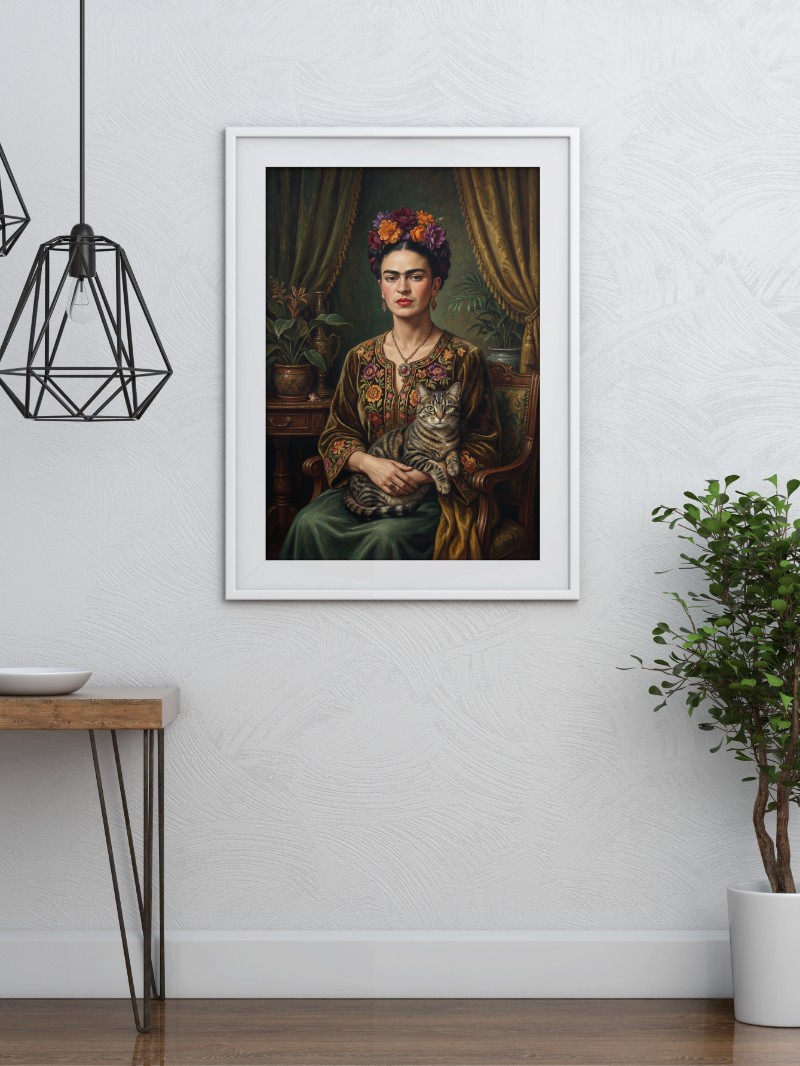 Tranh Chân Dung Frida Kahlo & Mèo - Nghệ Thuật Malerei Đẳng Cấp mockup