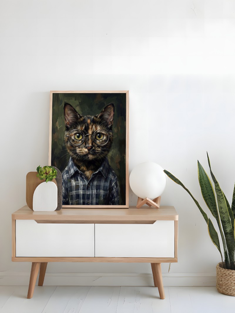 Tranh Chân Dung Mèo Đeo Kính Sang Trọng mockup