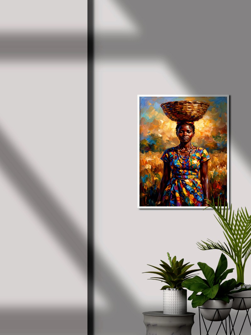 Tranh Chân Dung  Người Phụ Nữ Châu Phi Với Giỏ | Nghệ Thuật Cao Cấp mockup