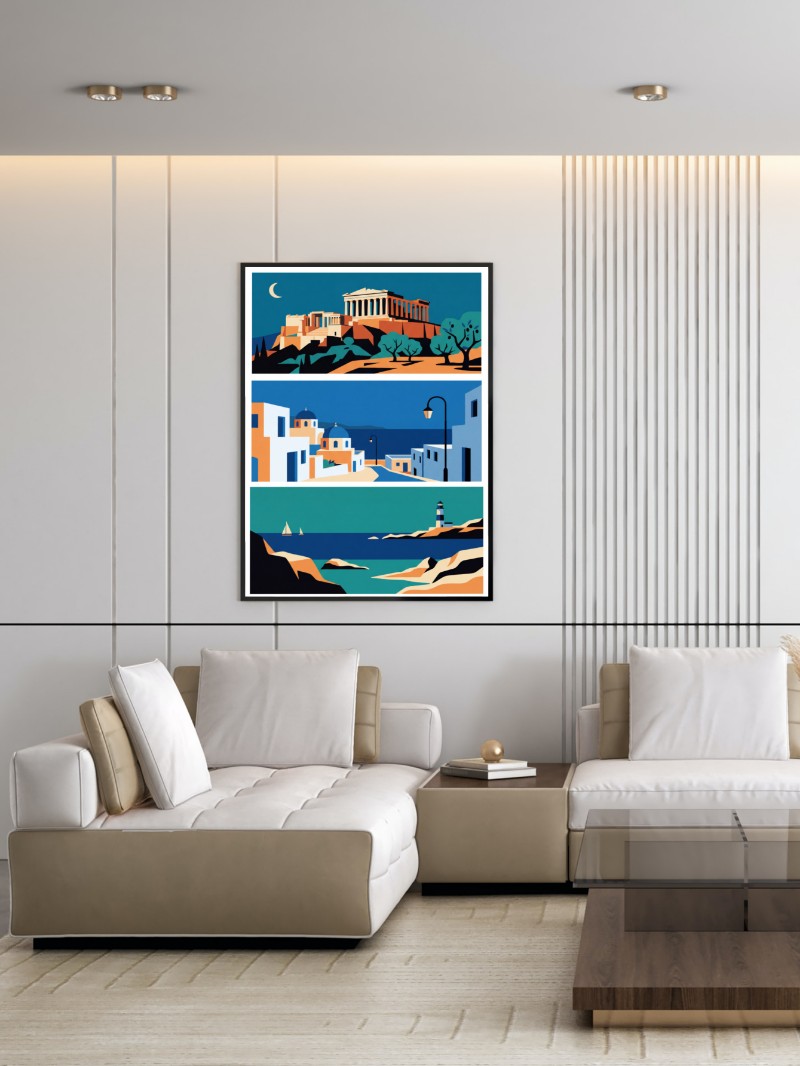 Athens Tinh Lược: Bộ 3 Tranh Nghệ Thuật Kiến Trúc Hy Lạp Tối Giản mockup