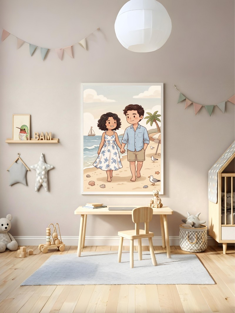 Tranh Chân Dung Tuần Trăng Mật Chibi Theo Yêu Cầu - Quà Cưới Ý Nghĩa mockup