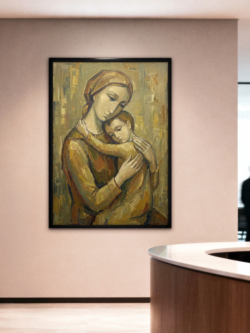 Tranh Chân Dung Vòng Tay Yêu Thương - Nghệ Thuật Tối Giản Độc Bản mockup