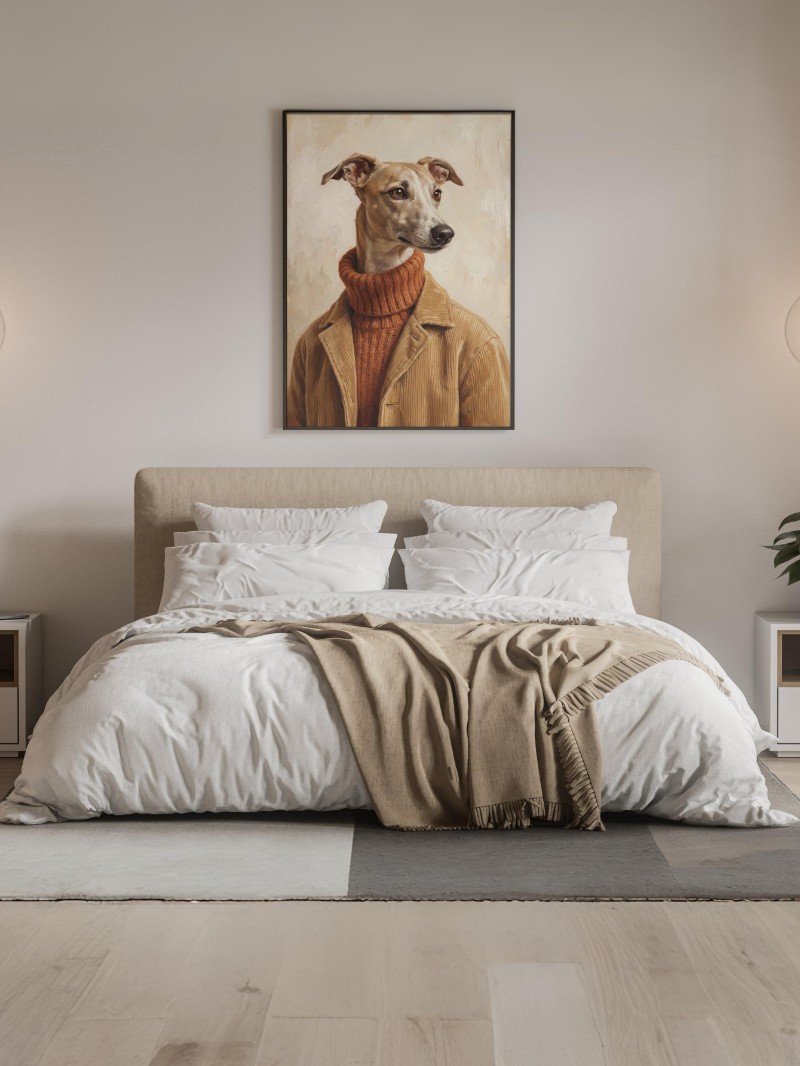Tranh Chó Săn Whippet Mặc Áo Len - Nghệ Thuật Trang Trí Sang Trọng mockup