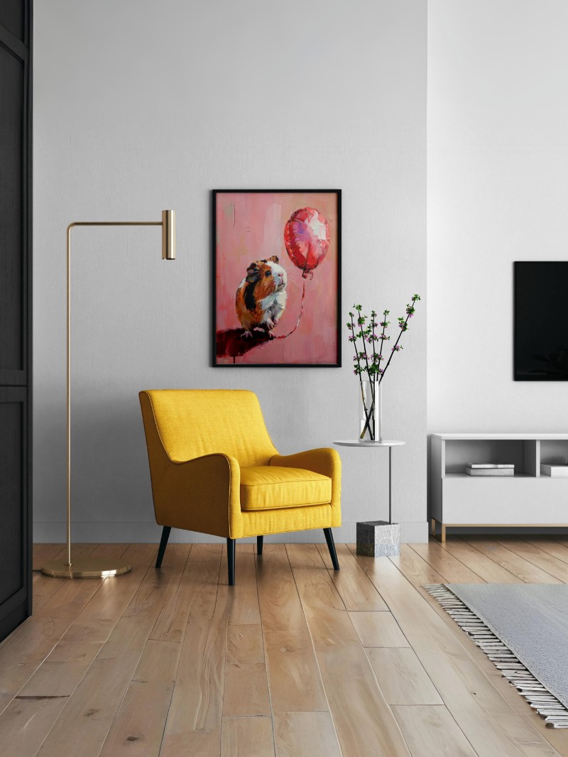 Tranh Chuột Lang Dễ Thương Cầm Bóng Bay Vẽ Tay Nghệ Thuật mockup