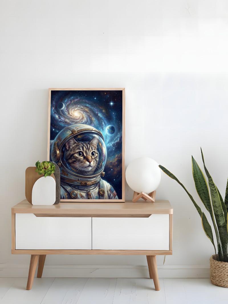 Tranh Mèo Trong Không Gian mockup