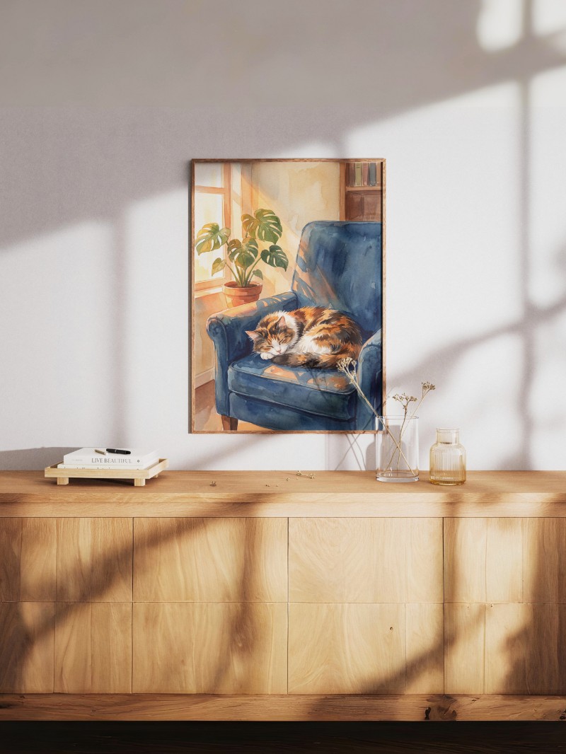 Tranh Canvas Mèo Ngủ Trên Sofa - Nghệ Thuật Trang Trí Nhà Ấm Cúng mockup