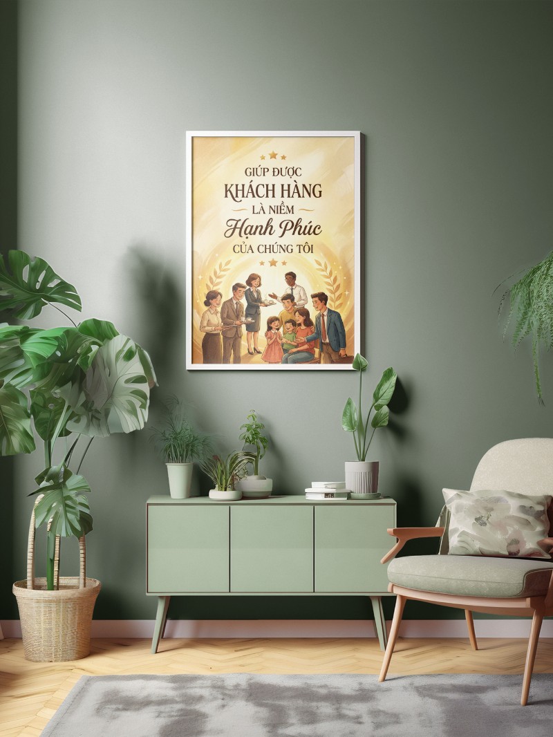 Tranh Động Lực "Hạnh Phúc Khi Giúp Đỡ Khách Hàng" – Nghệ Thuật Tận Tâm mockup