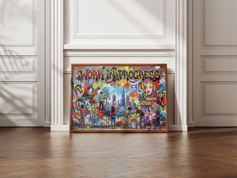 Tranh Đường Phố Work in Progress - Nhịp Đập Đô Thị Đương Đại mockup