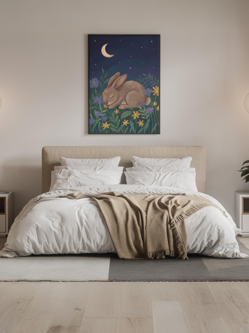 Tranh Nghệ Thuật Chúc Ngủ Ngon Thỏ Nhỏ - Nét Vẽ Hiện Đại Vỗ Về Tâm Hồn mockup