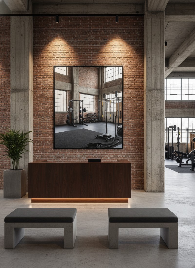 Nghệ thuật truyền cảm hứng tại sảnh đón khách phòng gym mockup