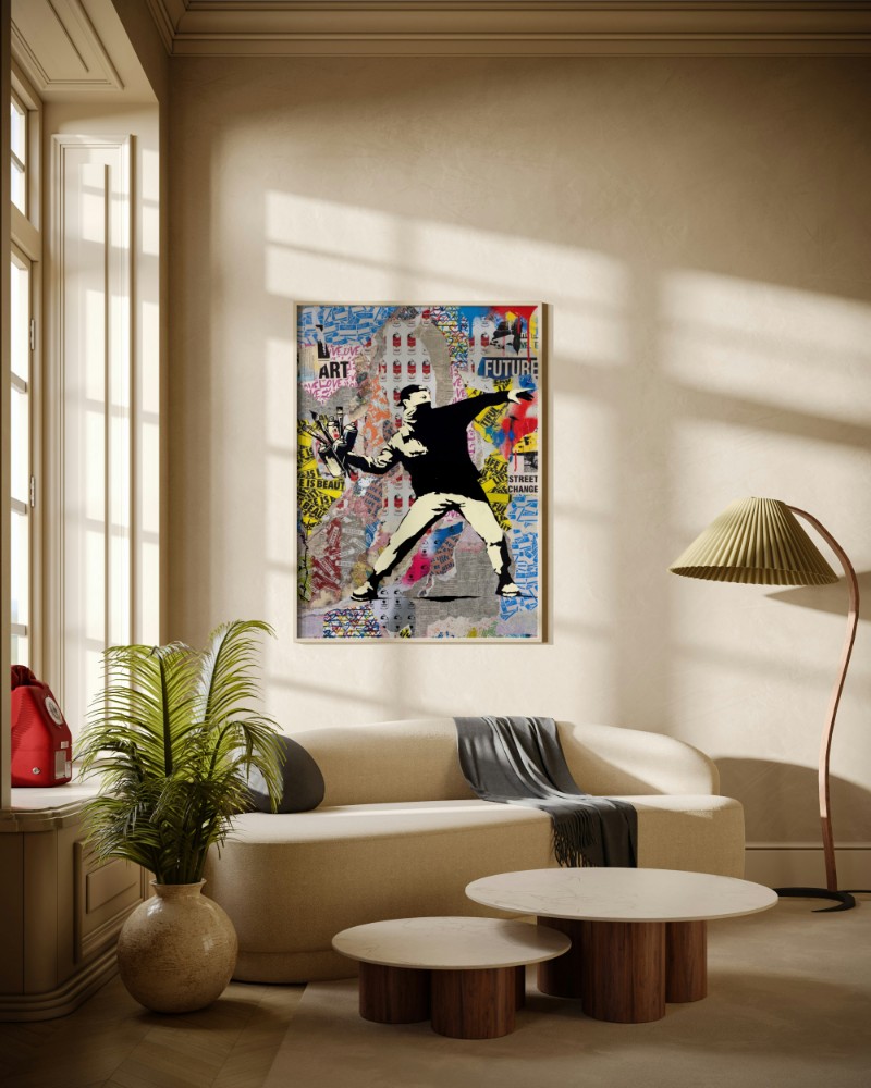 Banksy Flower Thrower: Nghệ Thuật Đường Phố Đương Đại Cho Không Gian mockup