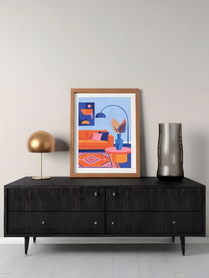 Sắc Lam & Cam: Tranh Nghệ Thuật Hiện Đại Cho Phòng Khách Tinh Tế mockup