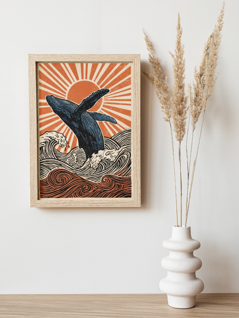 Vũ Điệu Cá Voi Xanh: Tranh In Nghệ Thuật Đại Dương Hiện Đại mockup