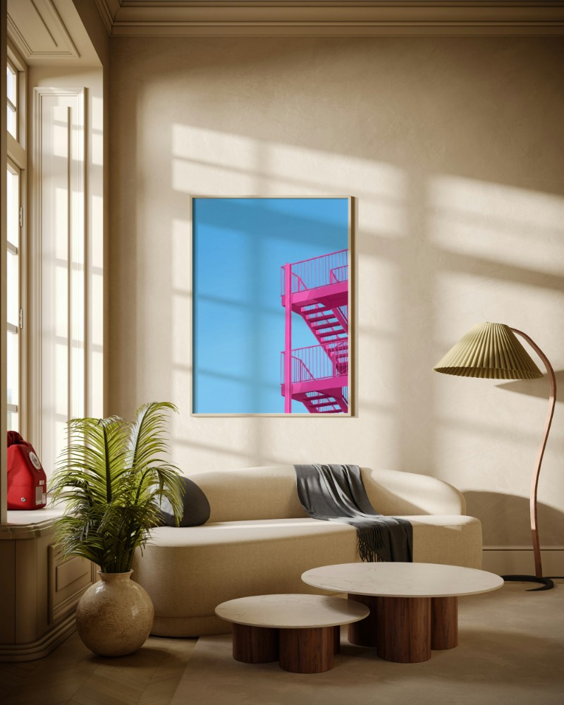 Nấc Thang Hồng Lên Trời Xanh: Tuyệt Tác Tranh Tối Giản Hiện Đại mockup